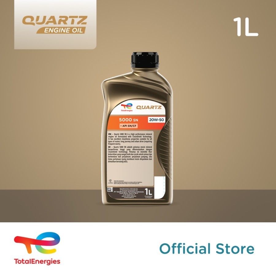 Banikko76 Pelumas Oli Mesin Mobil & Motor Total Quartz 5000 Sae 20W-50 Api Sn Botol 1 Liter Original