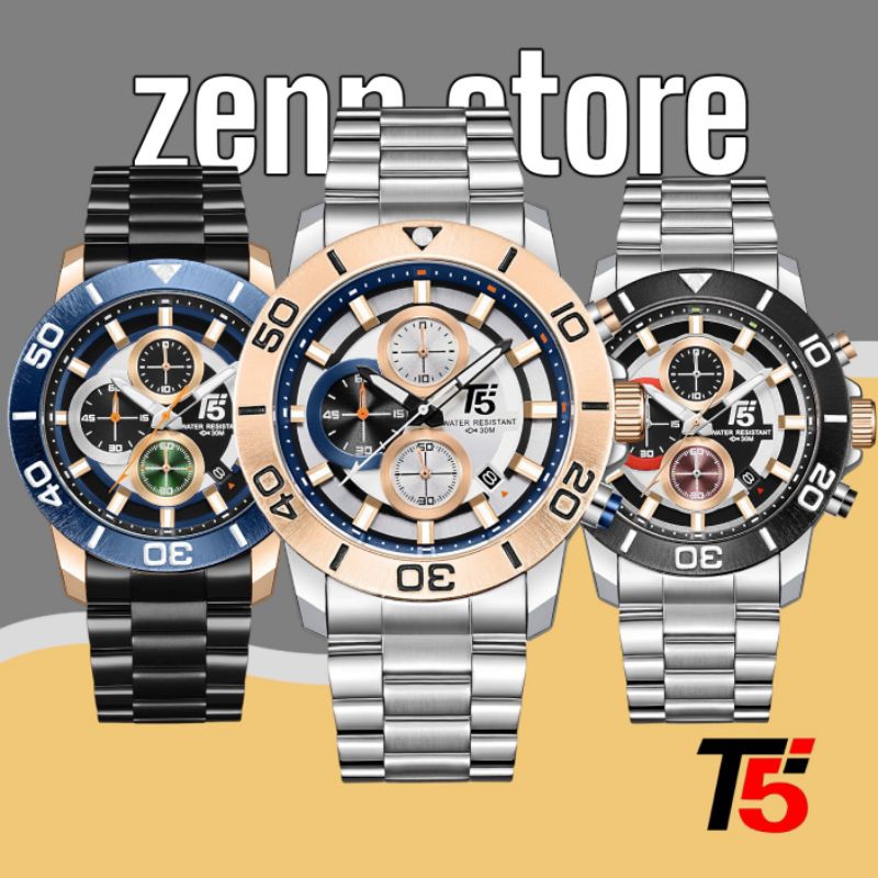 T5 WATCH 3755G - Jam Tangan Chronograph Pria / Jam Tangan Pria Chronograph Aktif Rantai Stainless St