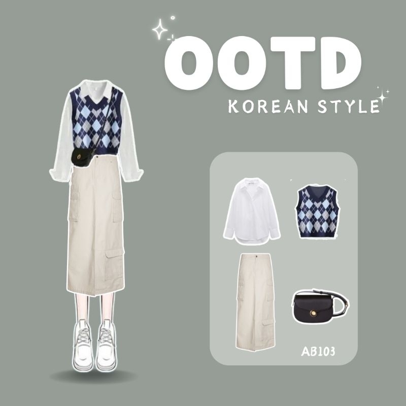 AB103 - Setelan Remaja Kekinian 3 In One Set Korean Style | Outfit Pantai Ootd Simple Nongkrong Vest
