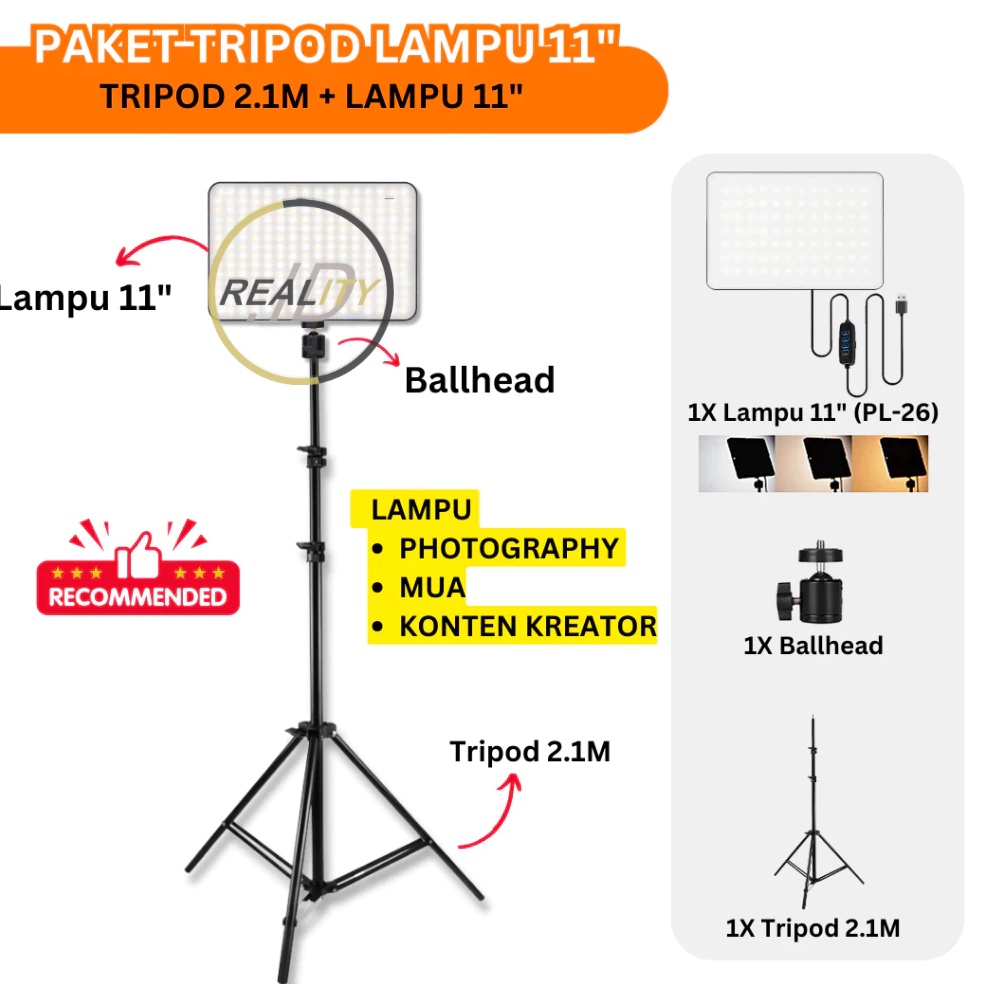 Paling Dicari PAKET TRI 2 METER  LAMPU FOTOGRAFI PL26 11 INCH LAMPU MUA FOTO STUDIO KONTEN KREATOR S