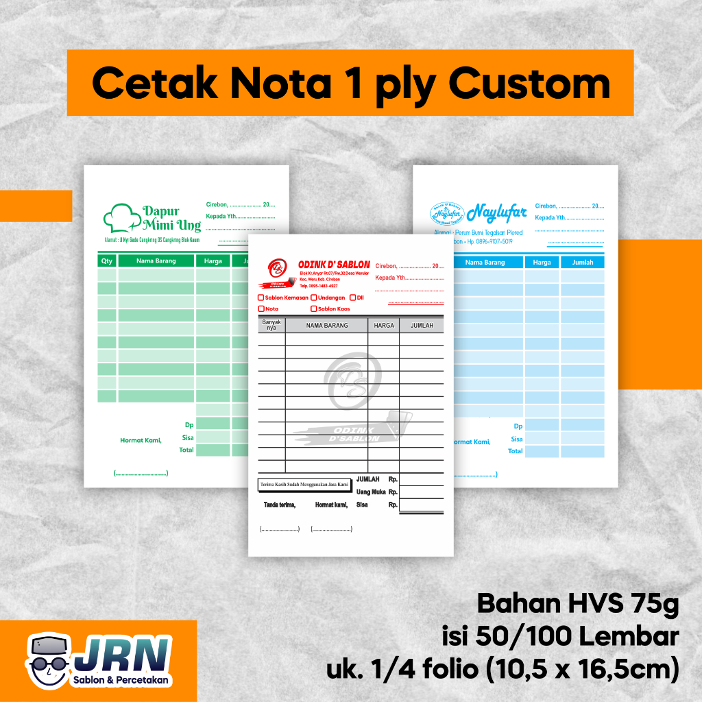 

Cetak nota 1 ply 1/4 Custom nama dan logo usaha sendiri Laundry olshop bangunan