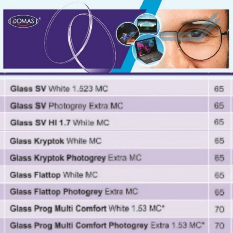 LENSA KACAMATA BAHAN KACA/ GLASS HMC PURPLE PROSES RX BY DOMAS