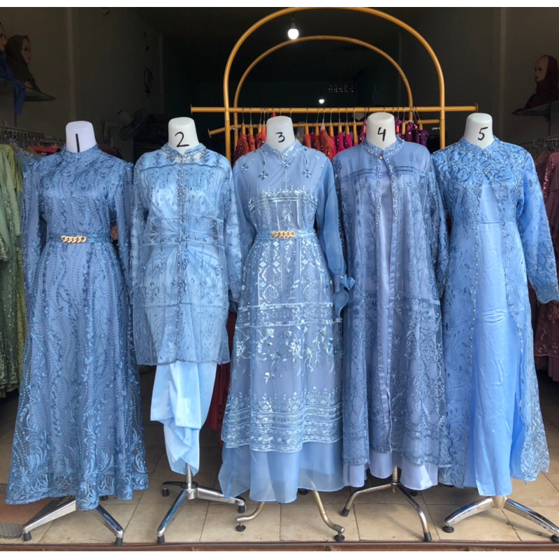 gamis brukat khusus biru denim rezki