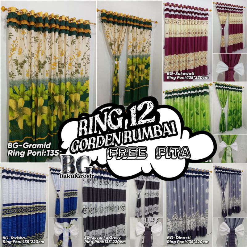 GORDEN RUMBAI/SERUT/PONI PINTU JENDELA MEWAH UKURAN 135X220CM SUDAH FREE TALI Curtains
