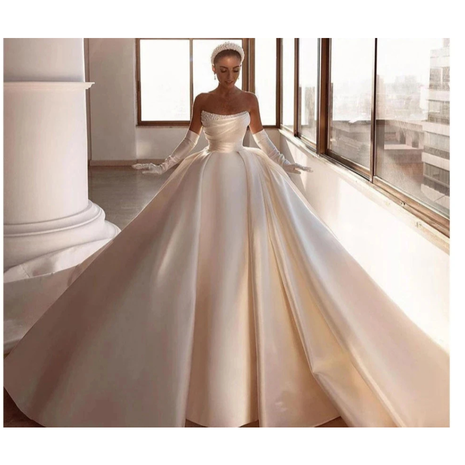 GAUN WEDDING / WEDDING DRESS BALL GOWN SATIN / WEDDING DRESS MARRIAGE WHITE / PEARL WEDDING DRESS / 