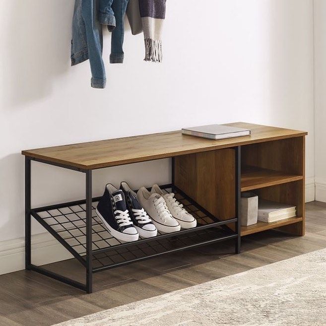 Rak Sepatu Model Bangku Rangka Besi Industrial Furniture Desain Minimalis Modern