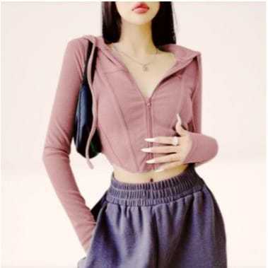 NEW LONG SLEEVE REINA HOODIE CROP TOP ZIPPER / JAKET ZIPPER
