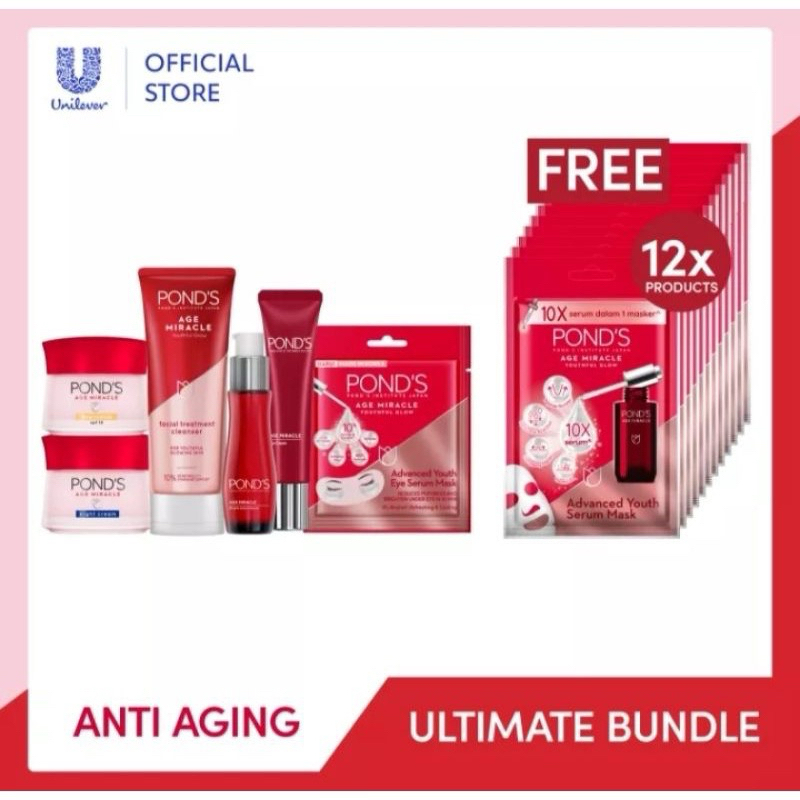 PAKET PONDS AGE MIRACLE 6PCS SET+SHEET MASK 12PCS | PONDS AGE MIRACLE SET