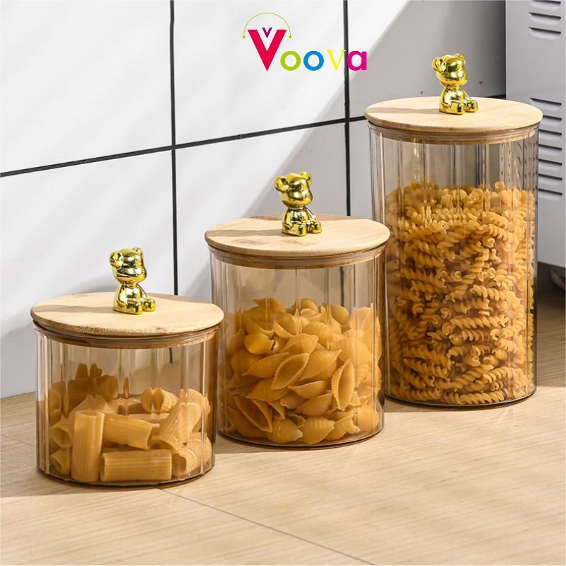 VOOVA Toples Penyimpanan Makanan/ Toples Plastik PET/ Toples dengan tutup Beruang/ Wadah Cereal Keda