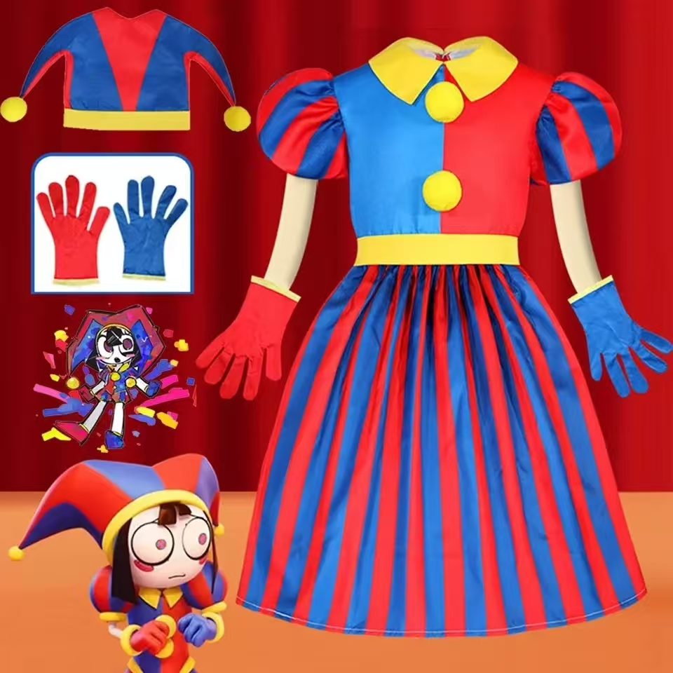 Pomni Costumes Kids Dress Costume Cartoon TV Amazing Cosplay Digital Circus Disguise Glove Hat Child