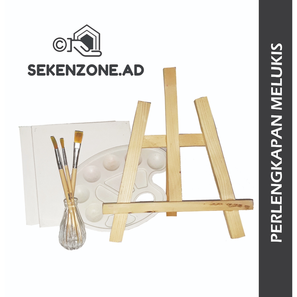 

Preloved 1 Set Perlengkapan Melukis (1 Wooden Easel, 1 Kanvas, 1 Palet dan 3 Kuas Lukis