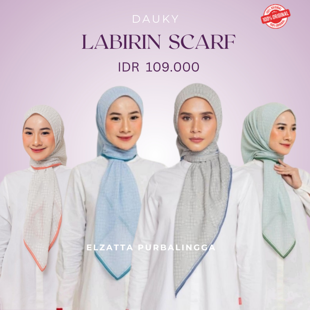 Dauky Labirin Scarf Hijab Segiempat Motif Bahan Sahara Voil Adem Jatuh Nyaman Dipakai