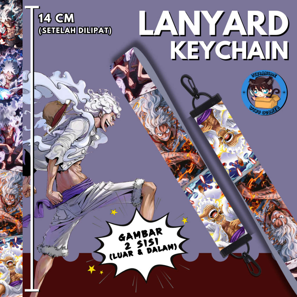 

Lanyard Strap Anime 2 Sisi / Luffy Gear One Piece / Lanyard Custom Suka Suka / Gantungan kunci layard keychain