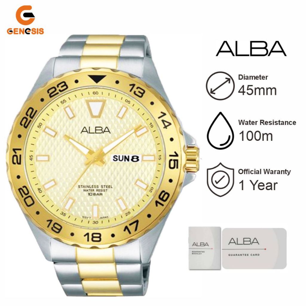 ALBA AV3502 Jam Tangan Pria Analog Stainless Steel Silver Gold