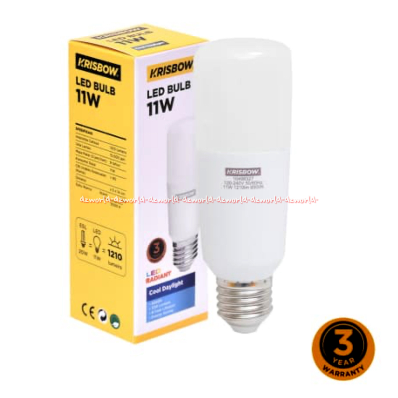 Krisbow 11watt Bohlam LED Tubular Bulb Lampu Bohlam Lonjong Bentuk Tabung 180derajat 11w Cool Daylig