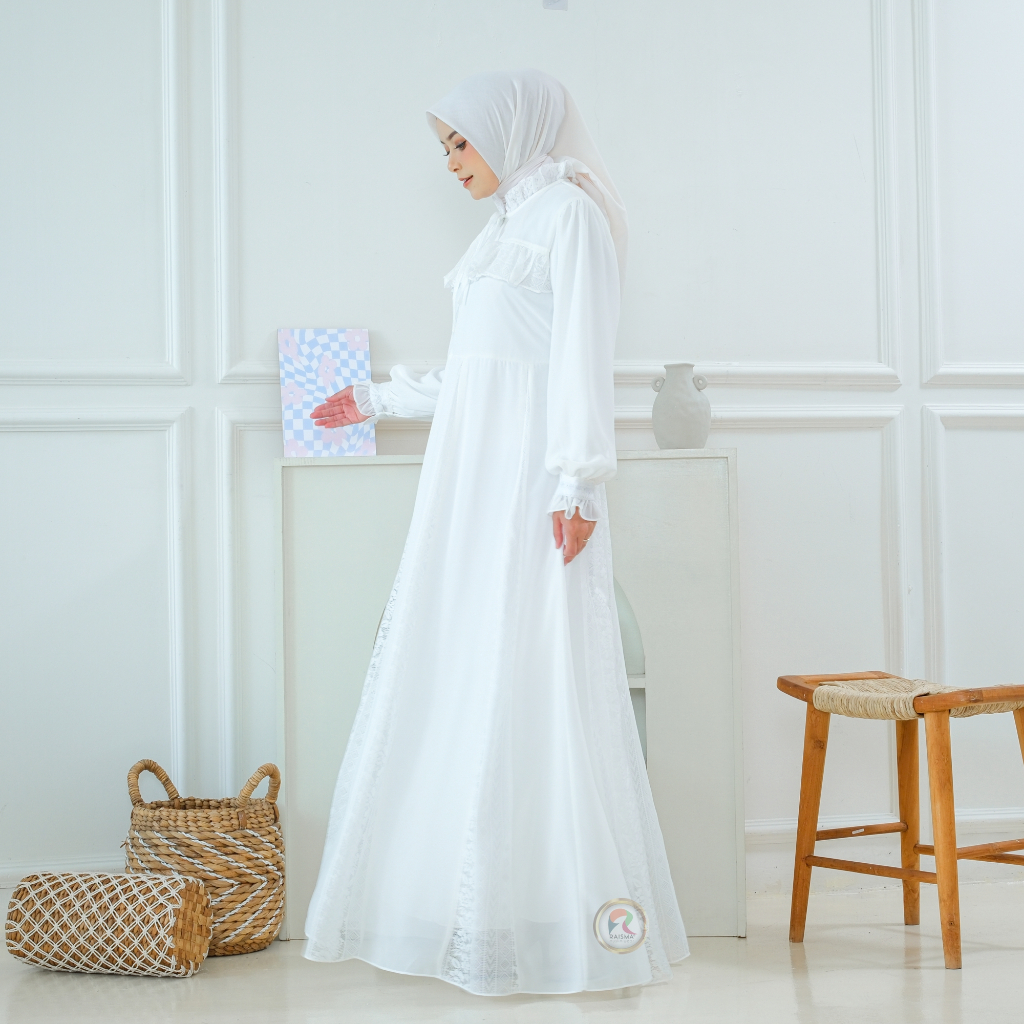 Raisma Gamis Putih Lebaran Premium Ceruti Mix brokat pecah 8