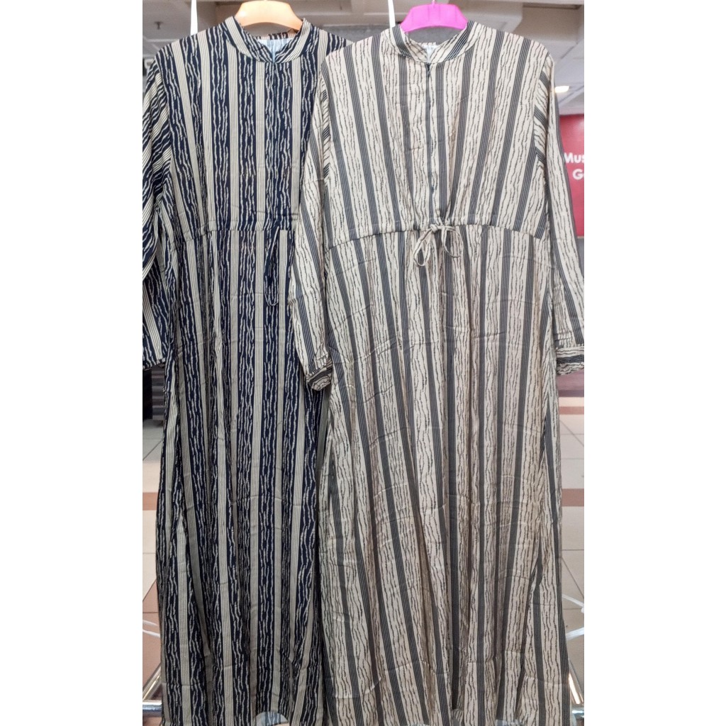 GAMIS KATUN RAYON CORAK GARIS2,KERAH SANGHAI