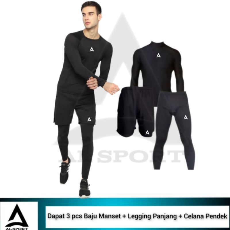 Full set Baju Manset Celana Pendek Legging Olahraga Pria