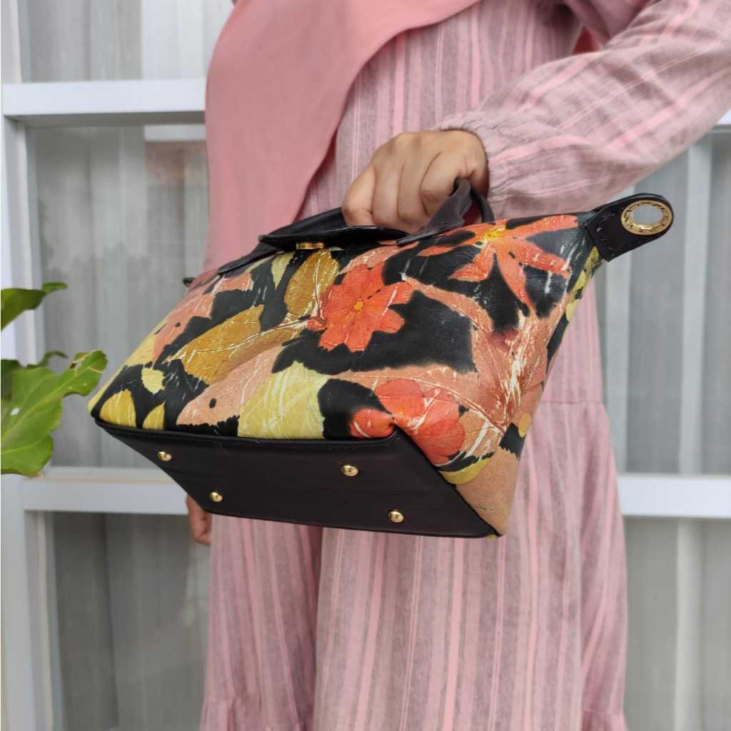 khai tas selempang bahu tas jinjing wanita tas kulit sapi eco print