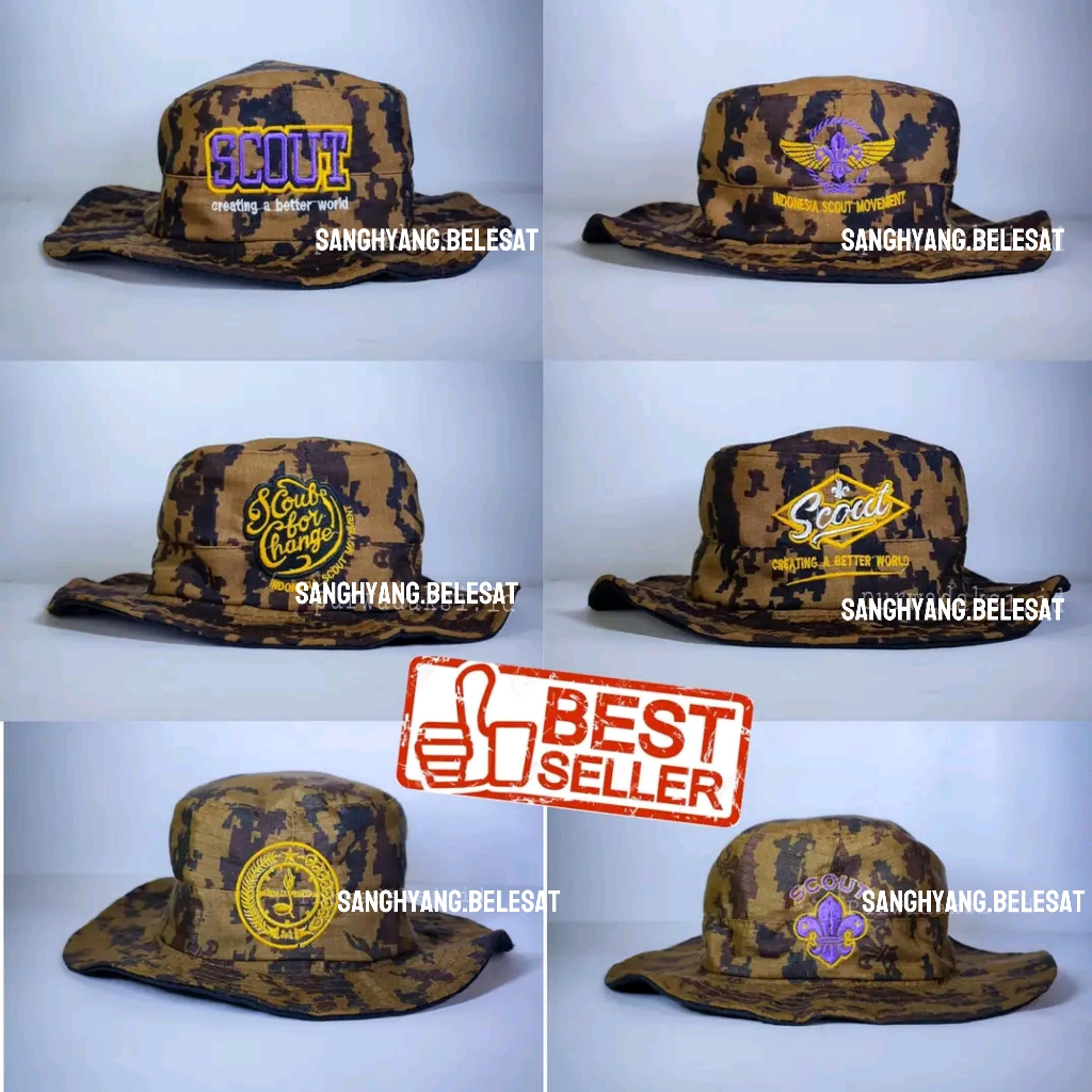TOPI RIMBA PRAMUKA BAHAN PREMIUM ORIGINAL BORDIR SCOUT WOSM SCOUT