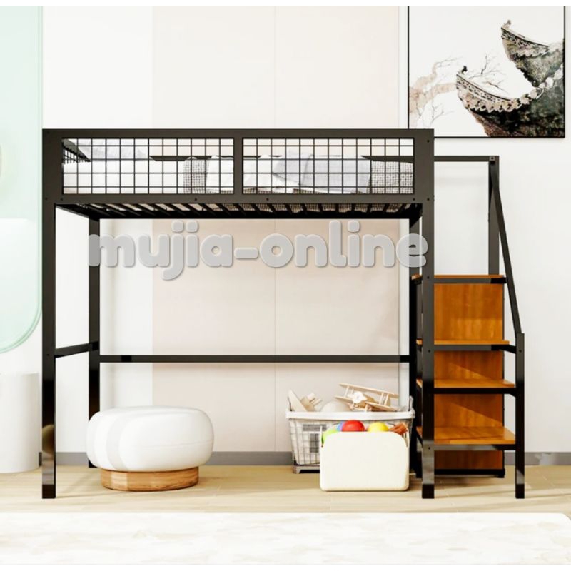 Loft Mezzanine Bed Ranjang Susun Besi Tingkat Atas kuat Mewah Minimalis Costum