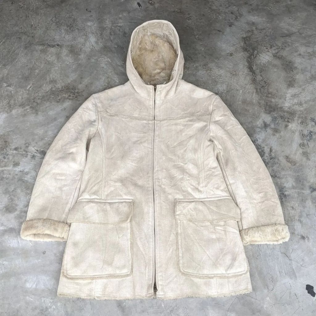 Jaket Coat Winter Kulit Suede Sherpa Wanita ELLE HOMME Original Size L