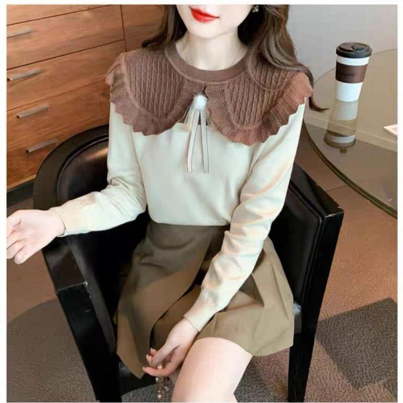 TM Atasan Rajut Dariana Big Collar Knitted Top Import K2372#