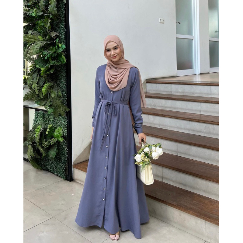 Elmiza - Alana Dress Bahan Shine Lux Dress Wanita Terbaru Gamis Remaja Kekinian
