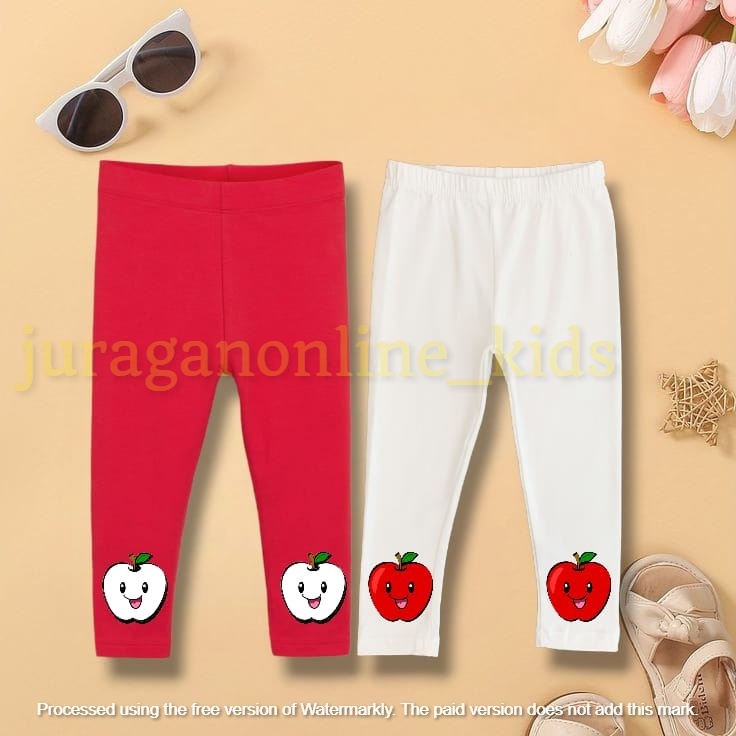 Legging Warna Merah Putih Smile Apple Anak Usia 1-10 Tahun Pakaian Bawahan Anak Perempuan