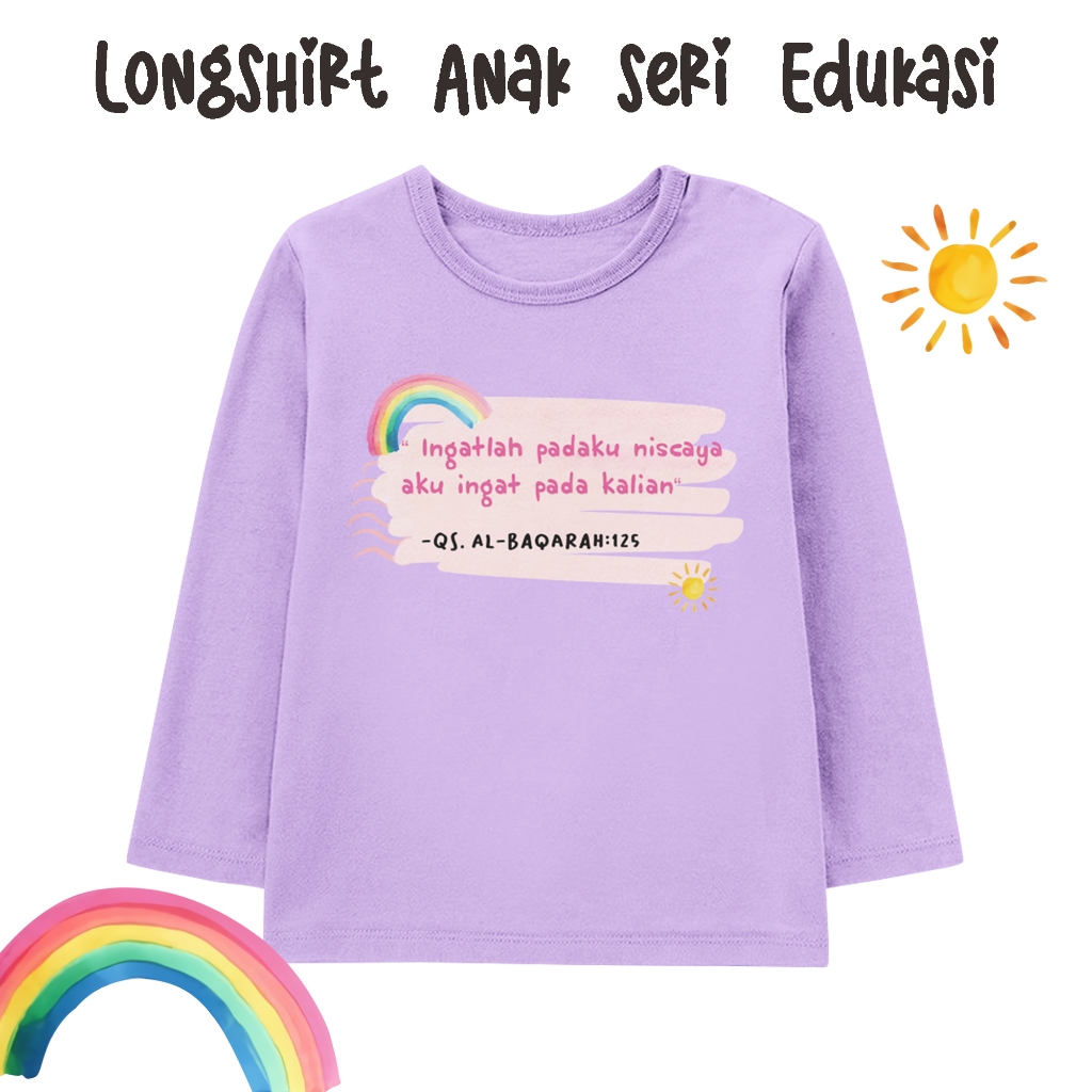 Kaos Anak Lengan Panjang 1-12 Tahun Motif Motivasi warna Ungu Muda