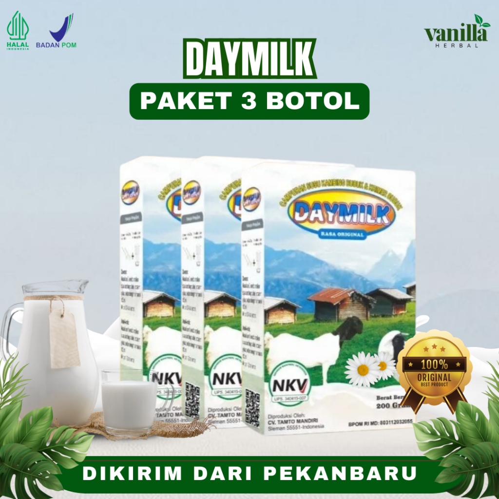 

PAKET 3 BOX DAYMILK ORIGINAL | Susu Kambing Etawa Tidak Bau Prengus Tingkatkan Kecerdasan Anak Membantu Menjaga Daya Tahan Tubuh dan Bantu Jaga Kesehatan Sendi dan Tulang Dikirim Dari Pekanbaru