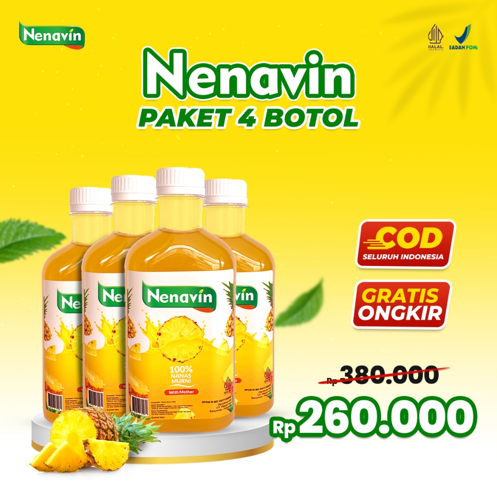 

NENAVIN Cuka Nanas Alami 4 Botol Suplemen Multivitamin Halal Cegah Diabetes dan Kolesterol