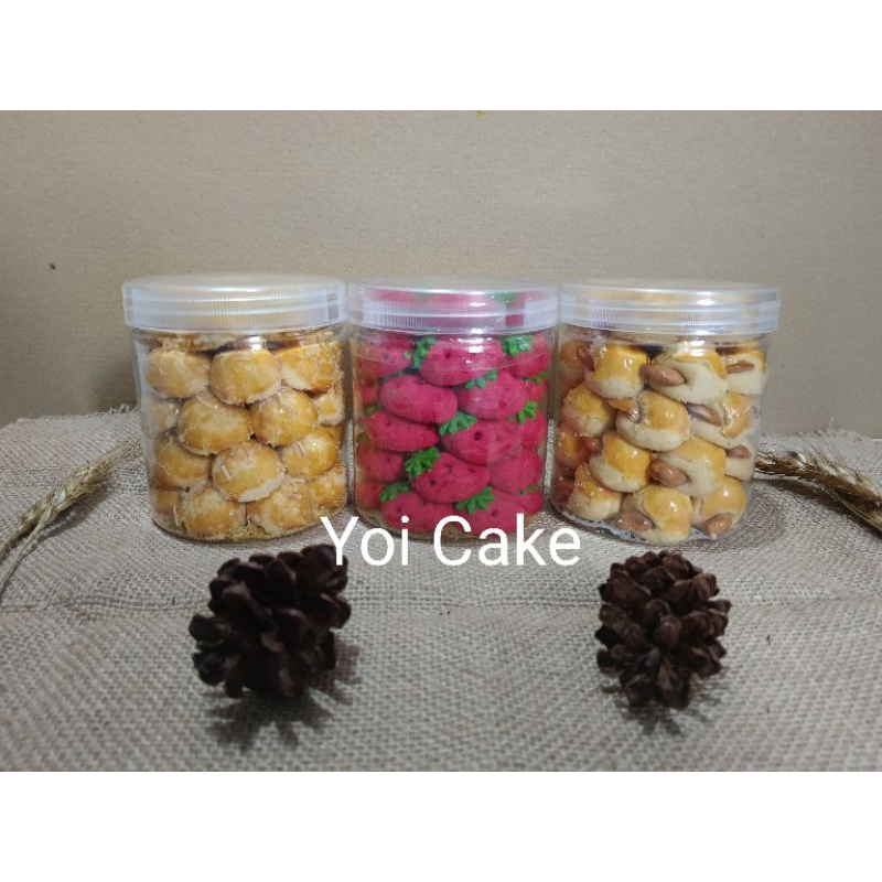 

kue kering Paket 3 Toples (Kue Nastar Bulat, Nastar Strawberry, dan Nastar Mede Semprit) toples 600ml