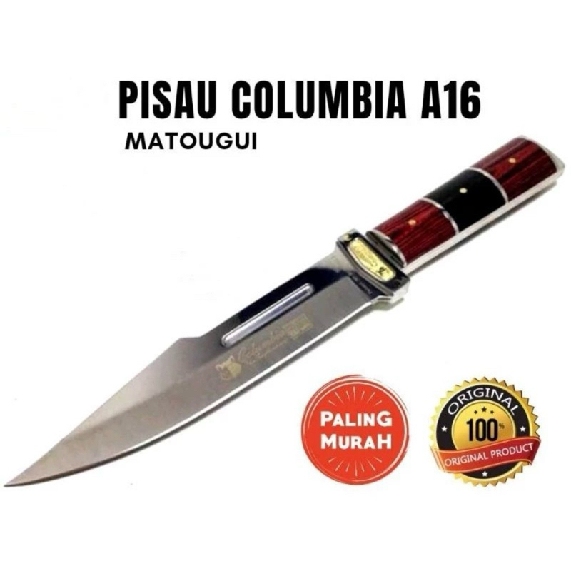 Pisau Survival Stainless Steel Gagang Kayu Full Tang Sarung Nylon