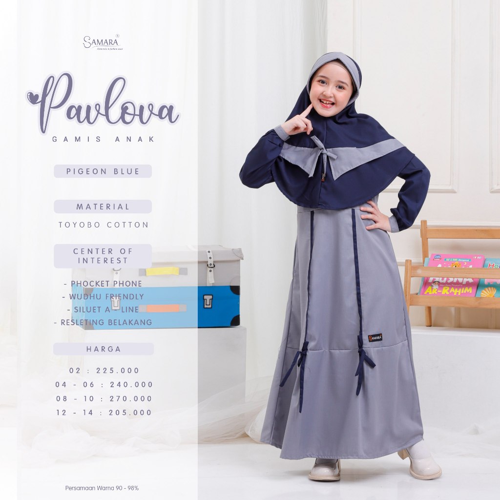Gamis Anak J04 Pigeon Blue Samara, Gamis Samara, Busana Muslim Anak, Termurah, Diskon 30%