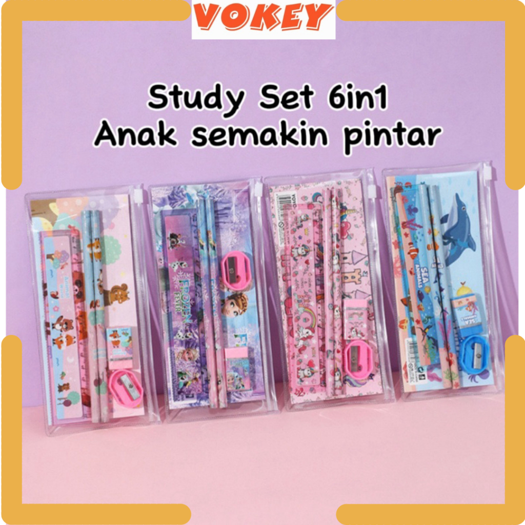 

VOKEY Study Set Alat Tulis Penggaris Pensil Peraut Penghapus Stationary Premium High Quality Free Tempat Alat Tulis Mika Kode 8016
