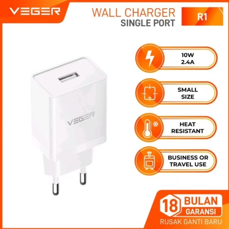 BATOK CHARGER VEGER R1 MAX 2.4A 12W ORIGINAL 100%