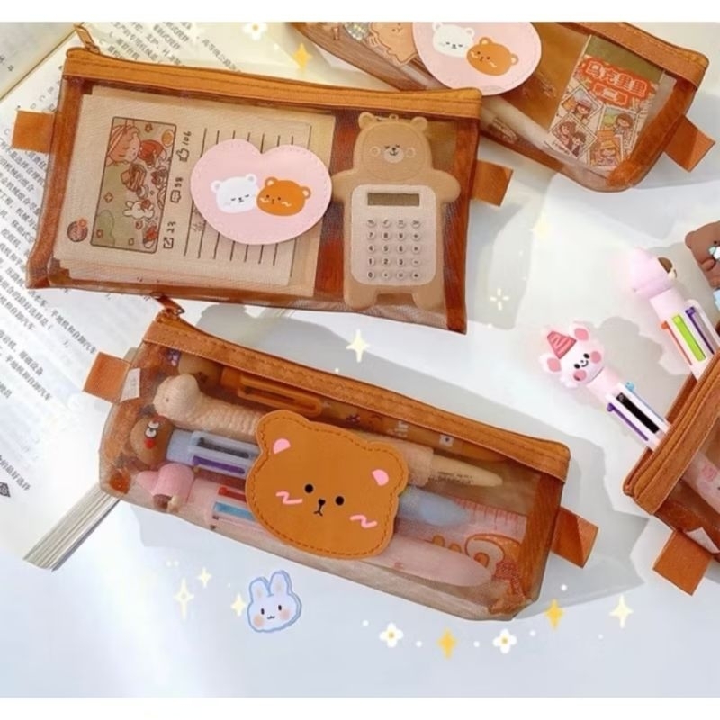 

TEMPAT PENSIL / KOTAK PENSIL / TEMPAT MAKEUP TEDDY BROWN MODEL JARING