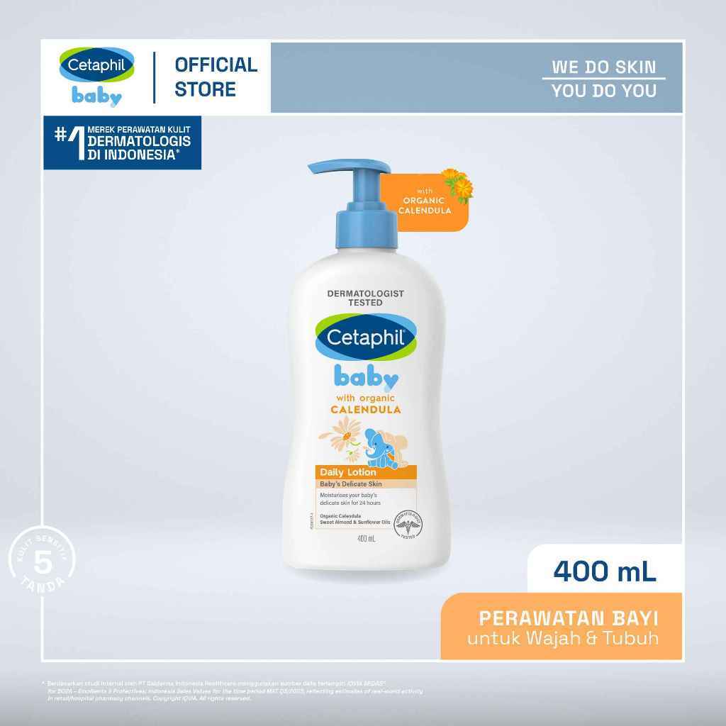 Cetaphil Baby with Organic Calendula Daily Lotion 400ml dengan Calendula, Glycerin, Sweet Almond Oil