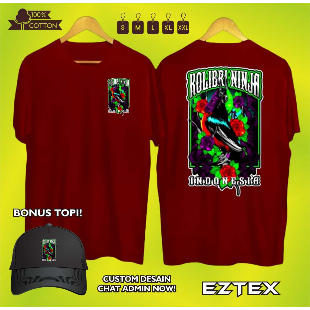 KAOS PECINTA BURUNG KOLIBRI NINJA INDONESIA DESAIN KAOS TERBARU KEREN BAHAN KATUN PREMIUM FREE TOPI 