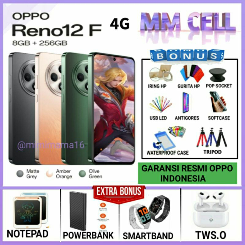 OPPO RENO 12F 4G RAM 8/256 GB | OPPO RENO 12 F 8/256 GARANSI RESMI OPPO INDONESIA