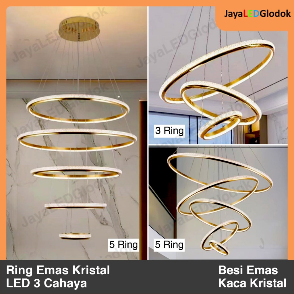 Lampu Gantung Minimalis Kristal Ruang Tamu Void Ring Emas Gold 581