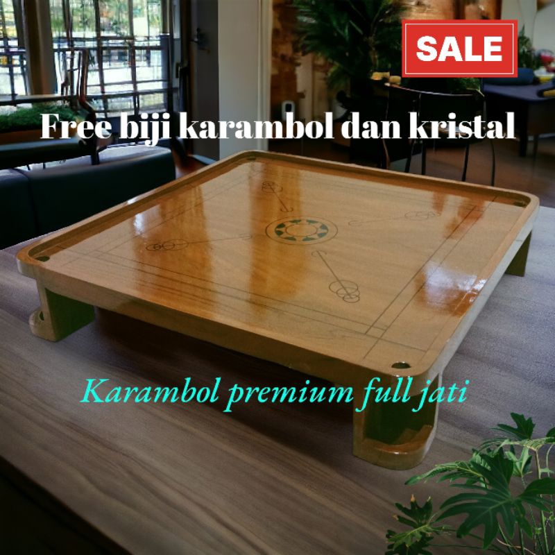 Papan meja karambol 100x100 full kayu jati lengkap