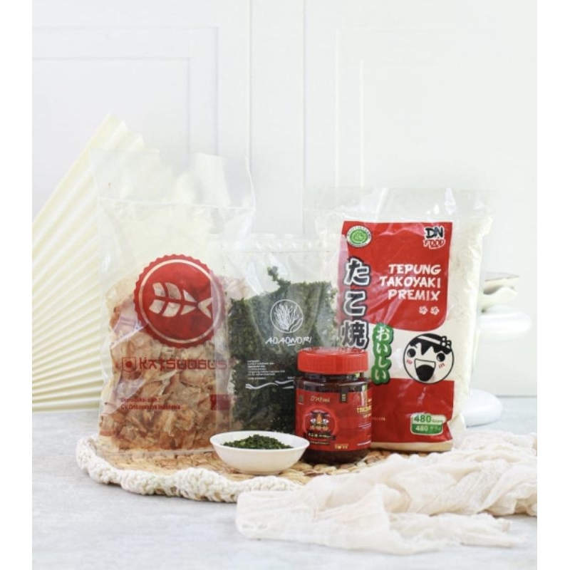 

Paket Takoyaki Hemat DNfood 2(tepung, saus, katsuo, aonori)