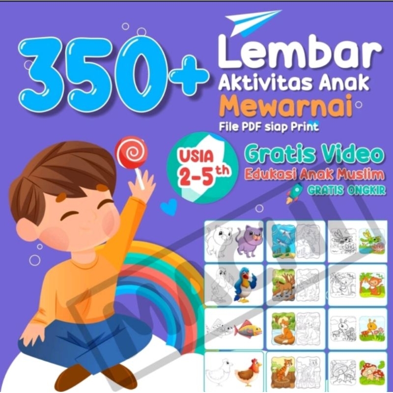 

Paket 350 lembar buku mewarnai anak. Buku edukasi anak. Worksheet Workbook Ebook