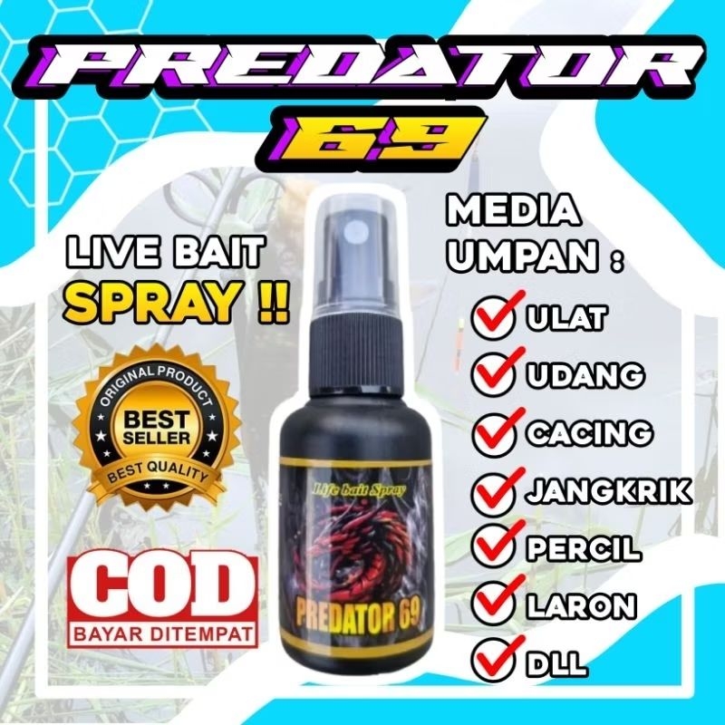 PREDATOR 69 (Essen Umpan Alam Cacing, Ulat, Jangkrik, Laron, Udang dll) Target Lele, Patin, Bawal, S