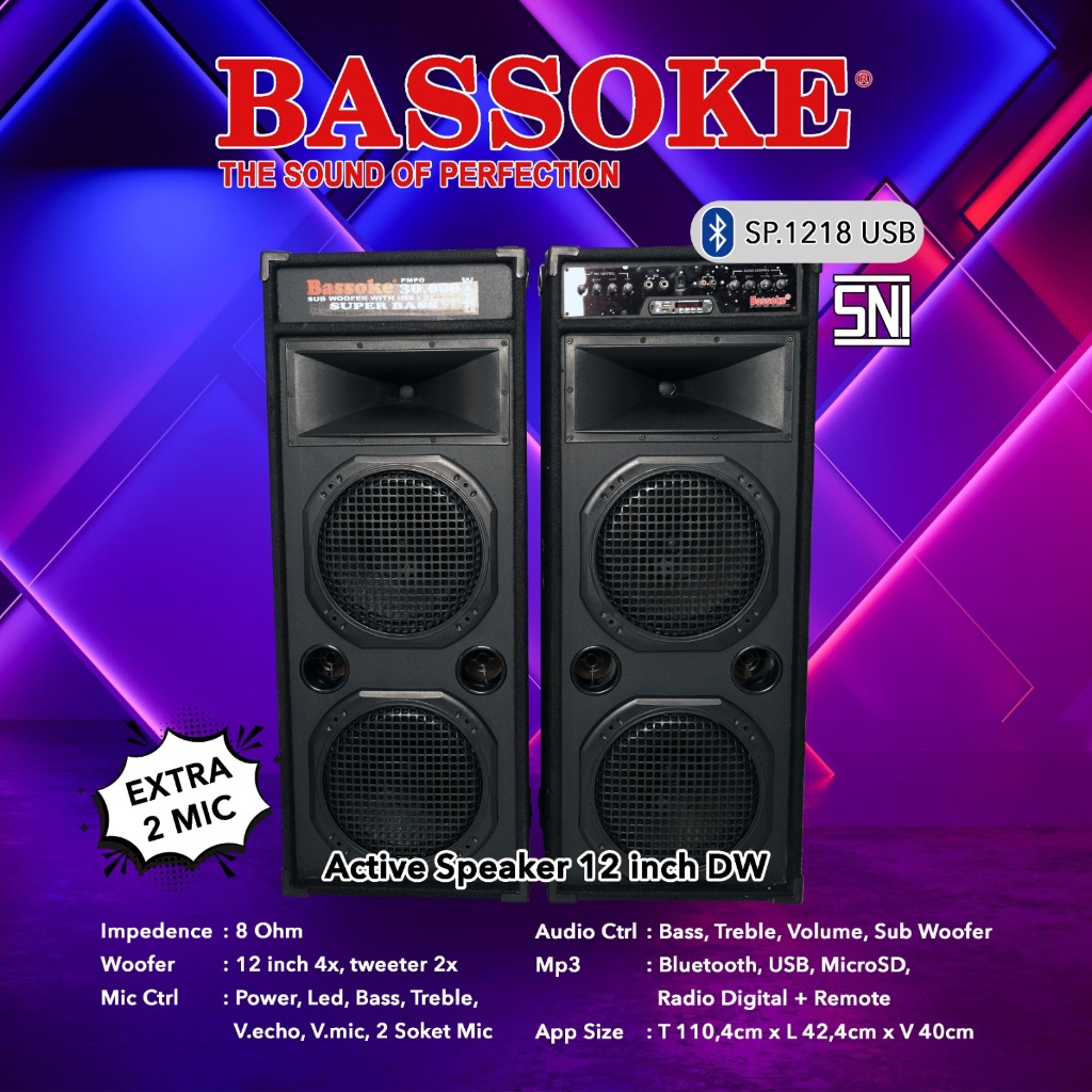 SPEAKER AKTIF 12 IN INCH SUBWOOFER + BLUETOOTH 2 BOX BASSOKE 1218