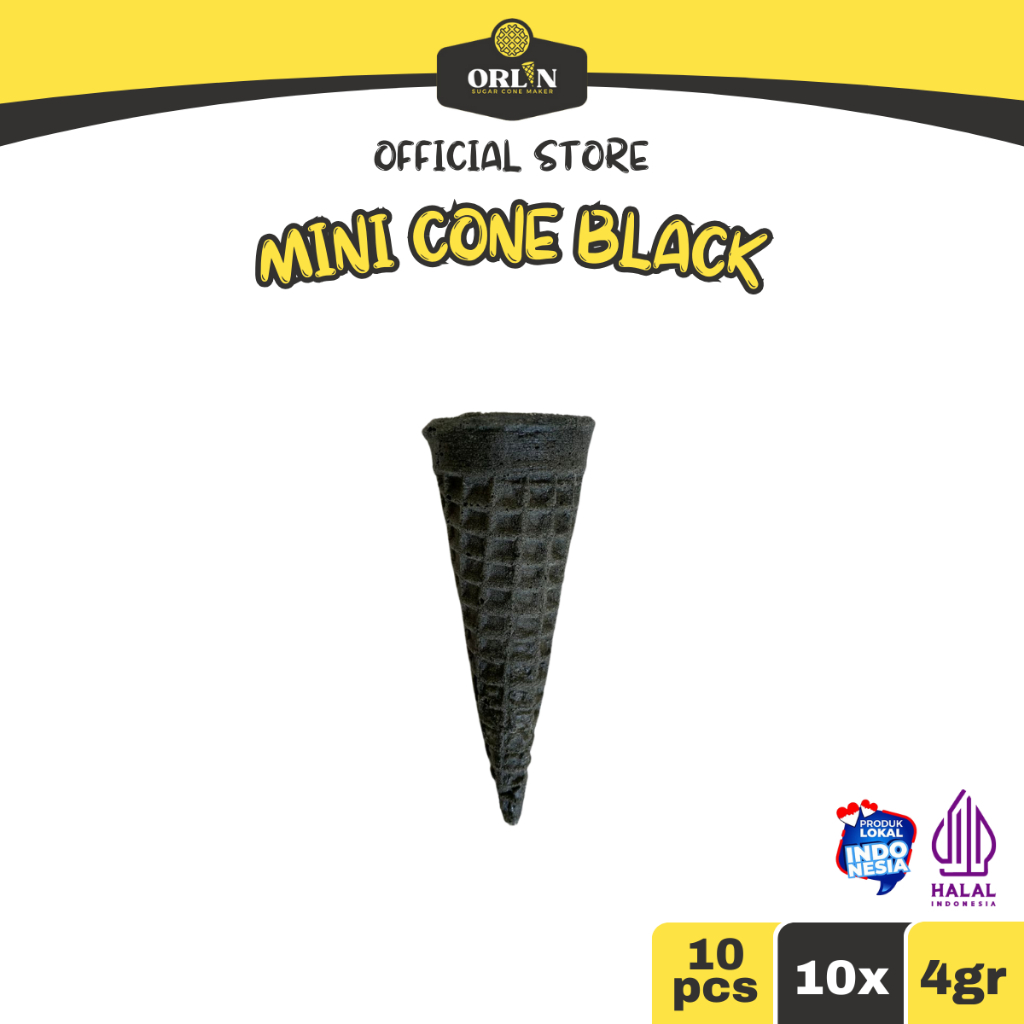 

ORLIN Paket Usaha Mini Black Waffle Cone Ice Cream 200pcs+Ember/Box Campina