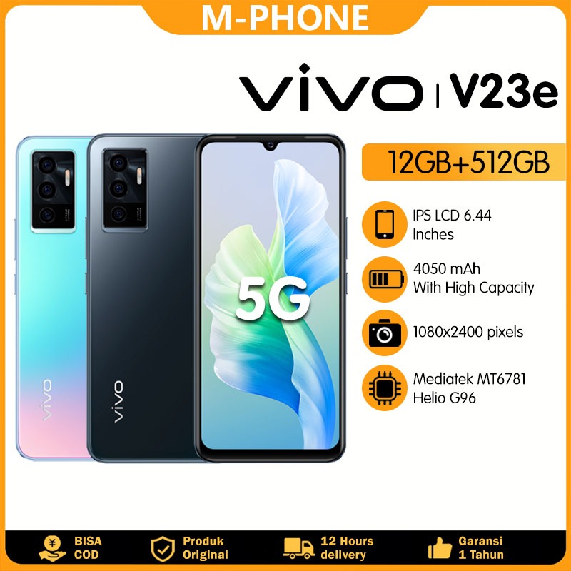 Vivo V23e 5G HP RAM 12GB/512GB Layar 6.44" Baterai 4050mAh Android Murah Cuci Gudang Handphone