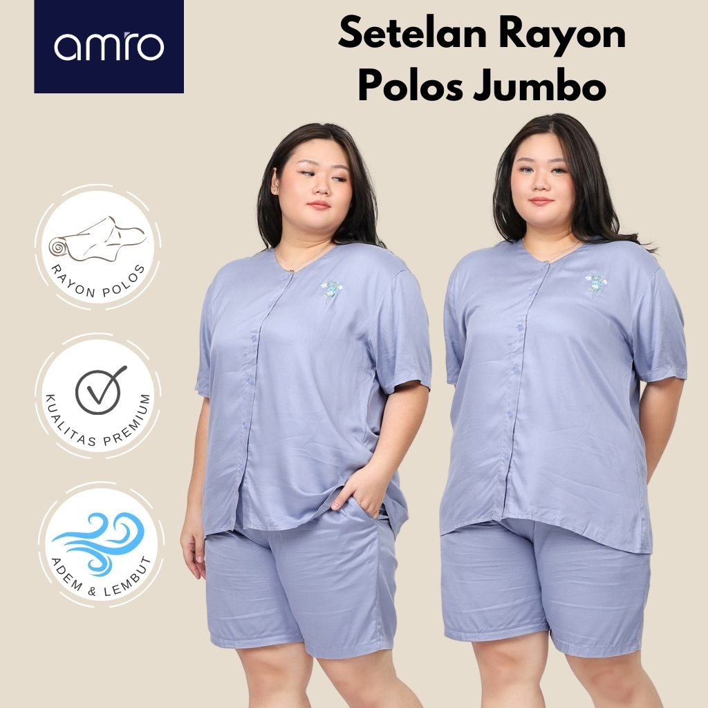 Amro Sleepwear - Ruka One Set - Setelan Piyama Rayon Celana 3/4 Busui Size Jumbo - SQX68